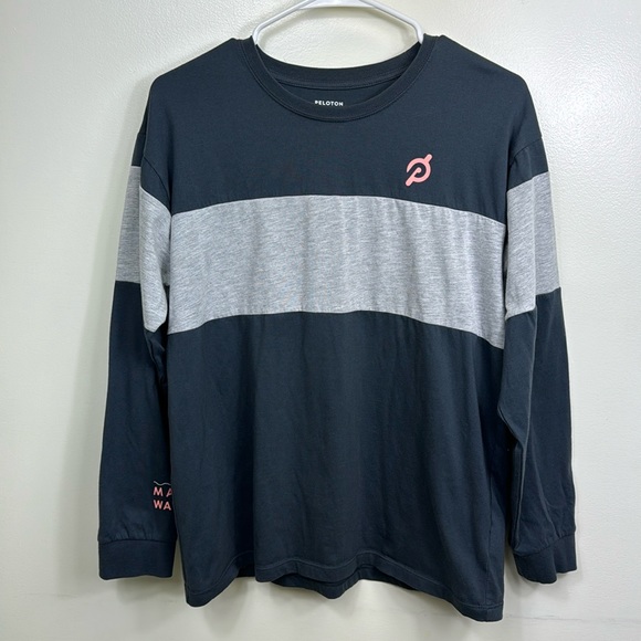 Peloton Make Waves Grey and Peach Striped Long Sleeve Shirt, Medium - Picture 3 of 7
